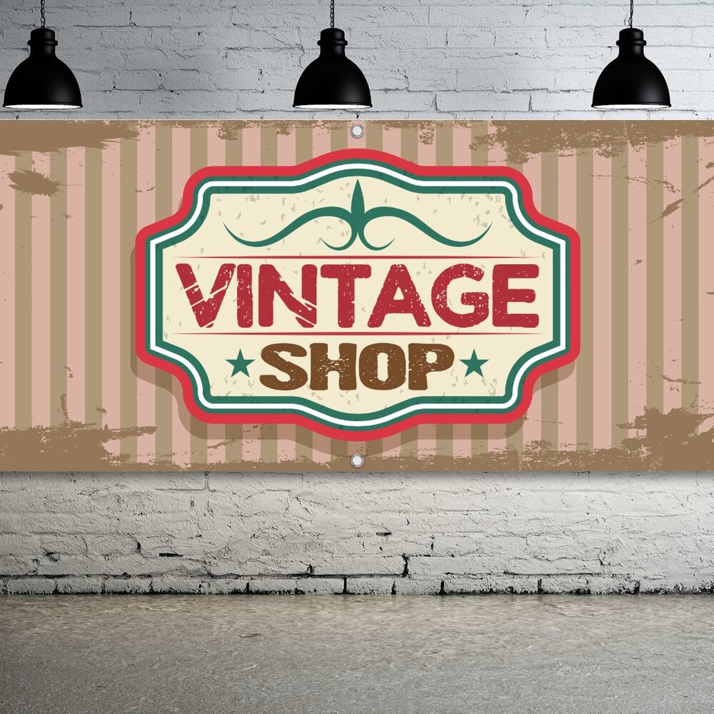 VINTAGE SHOP Generic Vinyl Banner 5ft Sign Old Classic Merchandise Store Display